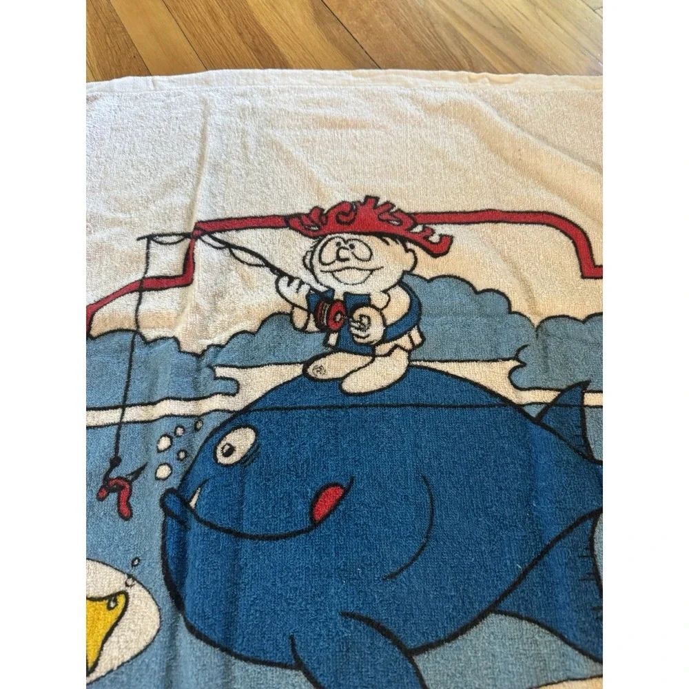 Vintage Punchy Hawaiian Punch Ocean Scene Pool Beach Towel Cotton 1980 THIN Fish